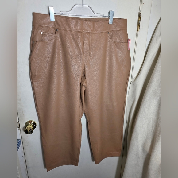 SPANX Pants - NWT Spanx Slim Straight Pant Petite Plus Size 2X In Toffee Faux Leather
